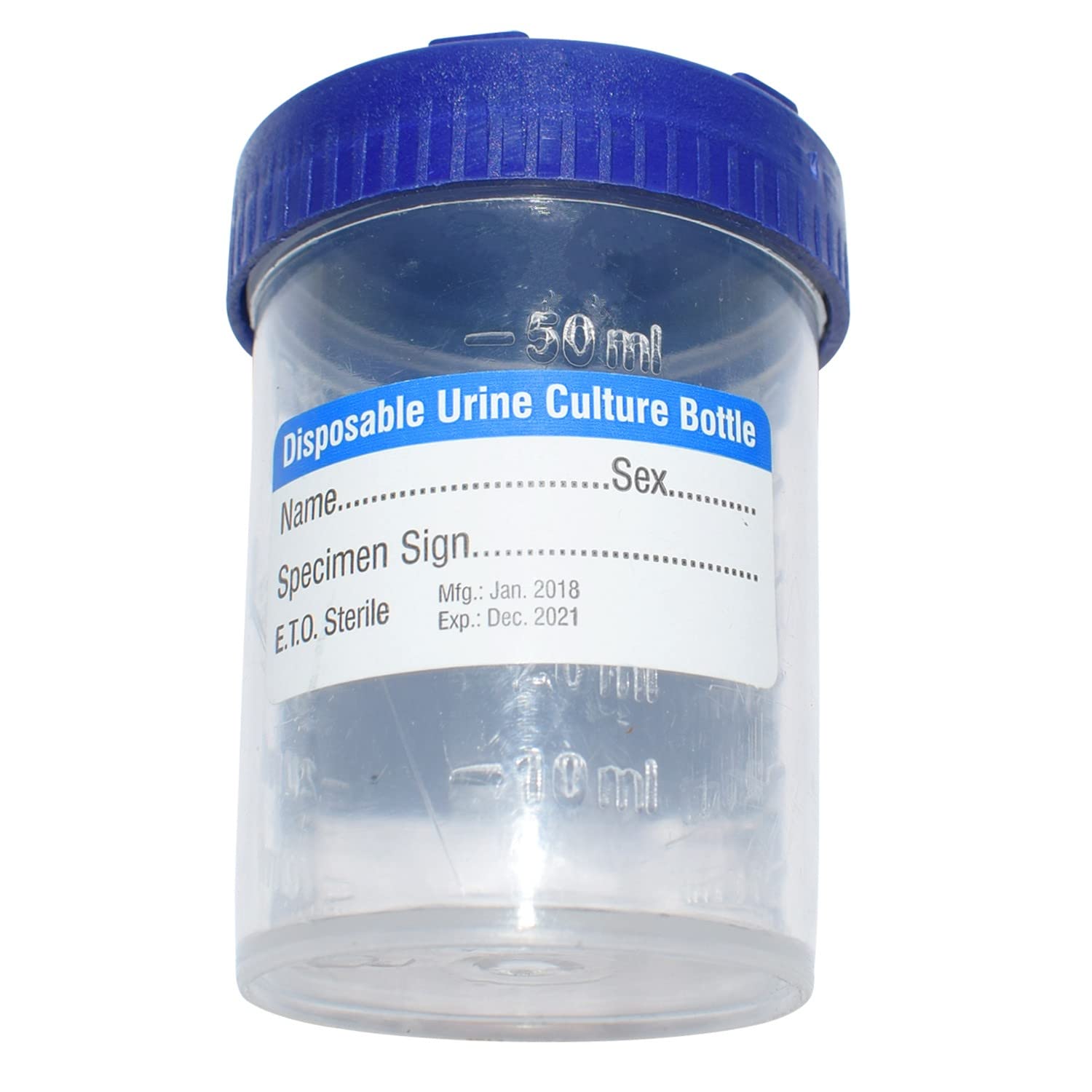Urine Sample Specimen Collector Plastic Container Sterile 50ml (10 Pieces, Blue)