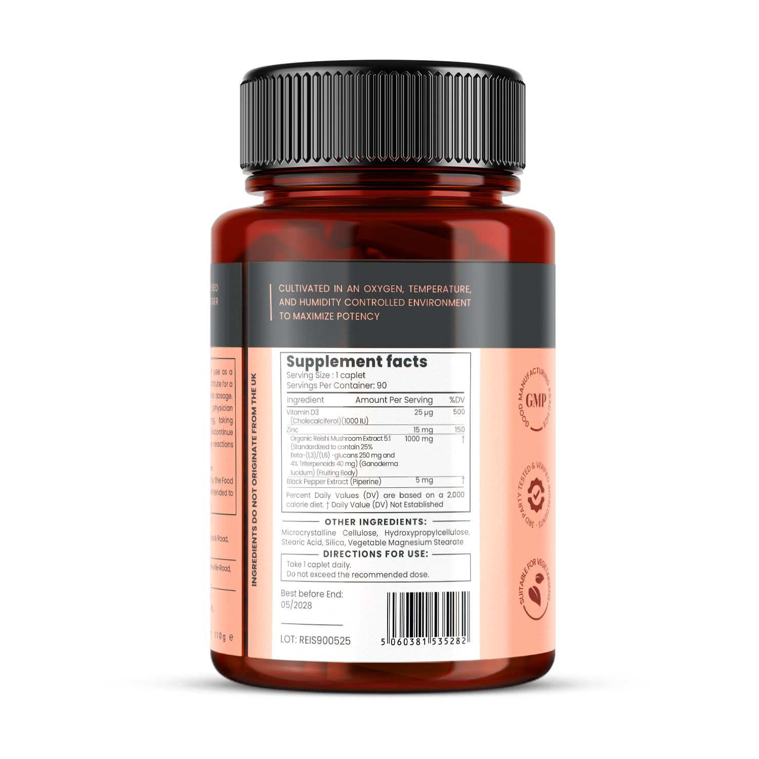 Doppelt konzentrierter Reishi-Pilz 5000 mg – 360 Tabletten (4×90) – 12-Monatsvorrat – mit Vitamin D3, Zink & Piperin – 100 % Fruchtkörper, ohne Myzel oder Füllstoffe