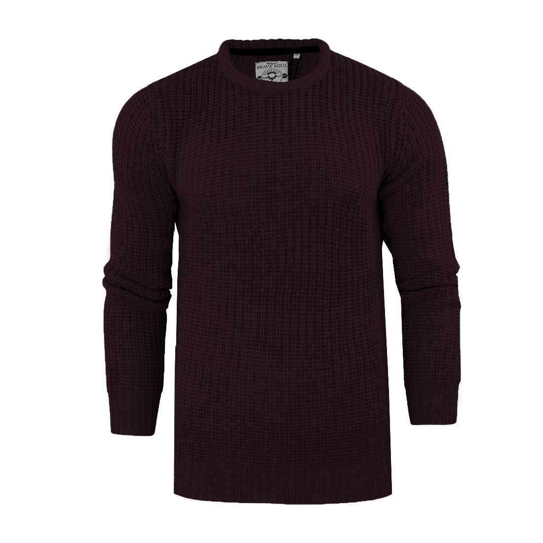 BRAVE SOUL Mens Binary' & 'Neutron' Crew Neck Jumper Fishermans Chunky Rib Knit