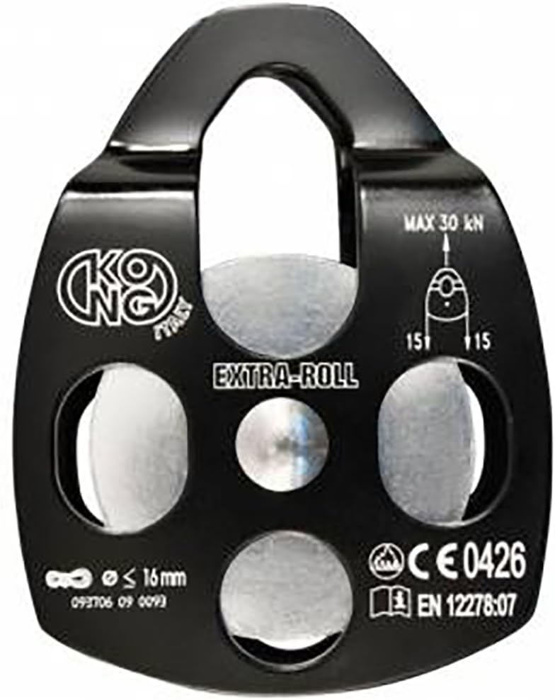 High Efficiency Aluminum Pulley with Ball Bearing, Extra ROLL Single Sheave Design for Complex Lifting and Rigging Systems, Dual Attachment Points, 30kN Load Capacity, EN 12278 and UIAA Certified