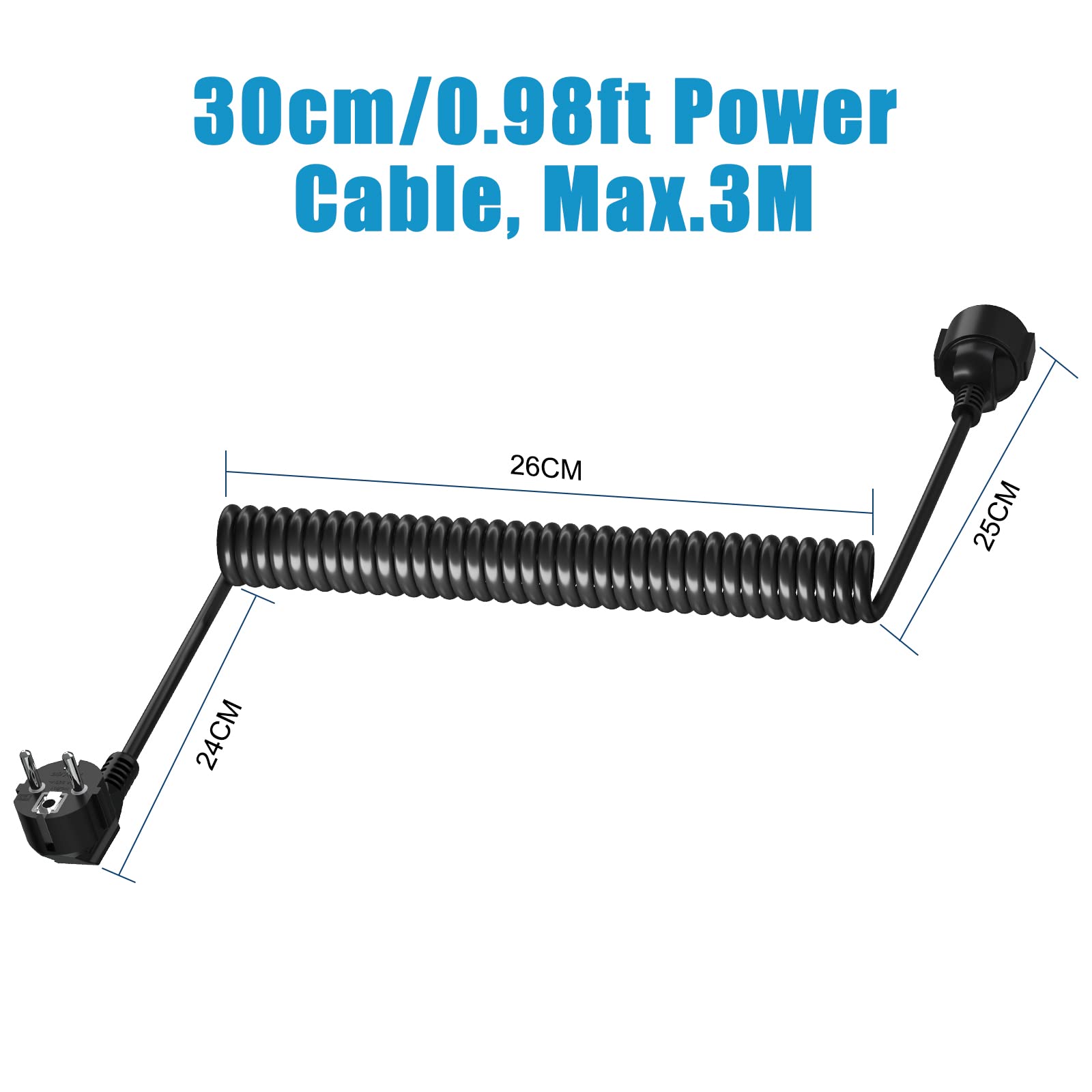 Cavo a spirale con contatto di protezione, cavo a spirale (230 V/16 A), 1,05 m su 5 m, cavo a spirale estensibile con spina di protezione e contatto di protezione, cavo di prolunga in PVC, nero