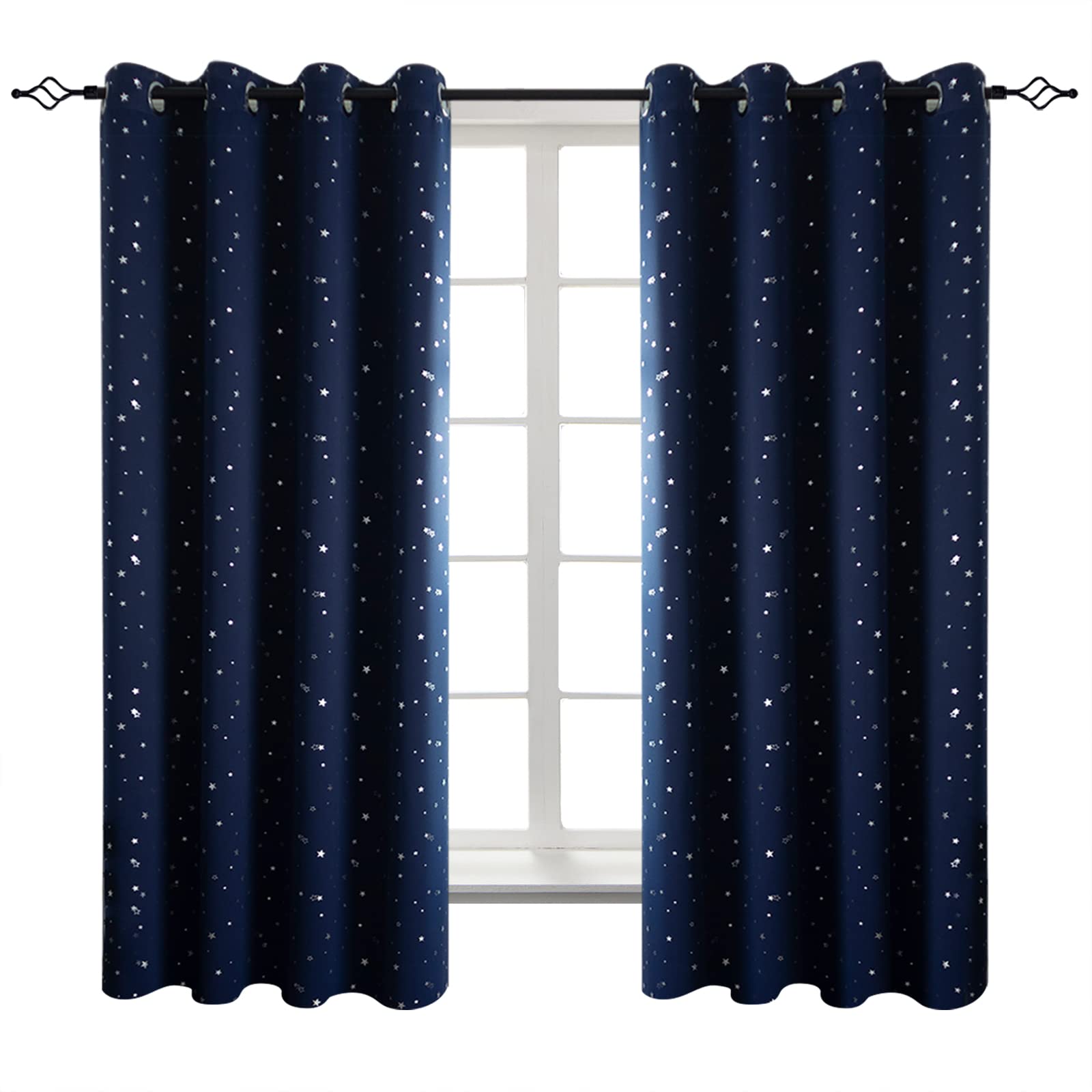 BGment Navy Star Blackout Curtains for Kid's Bedroom - Grommet Thermal Insulated Room Darkening Printed Curtains for Living Room, Set of 2 Panels (46 x 54 Inch, Dark Blue)