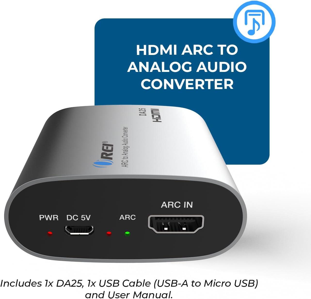 OREI HDMI eARC & ARC Audio Extractor Converter – HDMI ARC to RCA L/R Converter with 3.5mm Jack – ARC/eARC Audio Converter for Speaker, Headphone, Home Theater (DA25)
