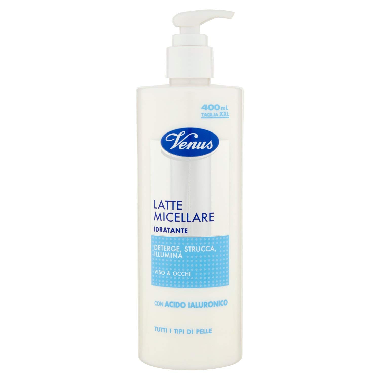 Venus, Latte Micellare Idratante con Acido Ialuronico, Deterge, Strucca e Illumina, Tutti i Tipi di Pelle, Viso e Occhi, 400 ml