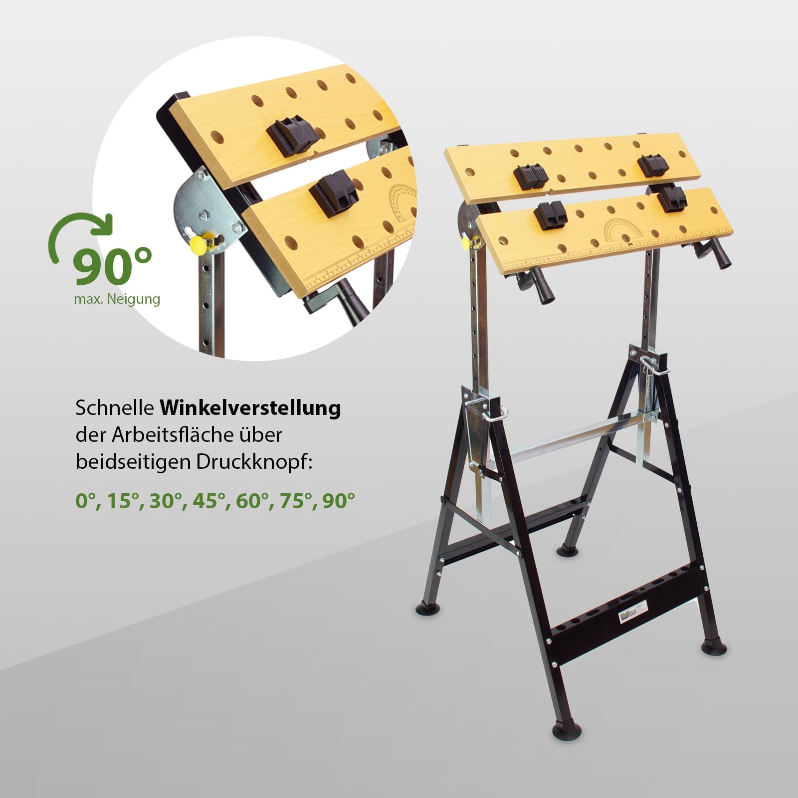TRUTZHOLM Werkbank klappbar 7-Fach höhenverstellbar Werktisch Spanntisch mit Backen Arbeitstisch bis 100kg große Arbeitsfläche, zum Schleifen, Einspannen von Werkstücken, Sägen, Höhe bis 114 cm