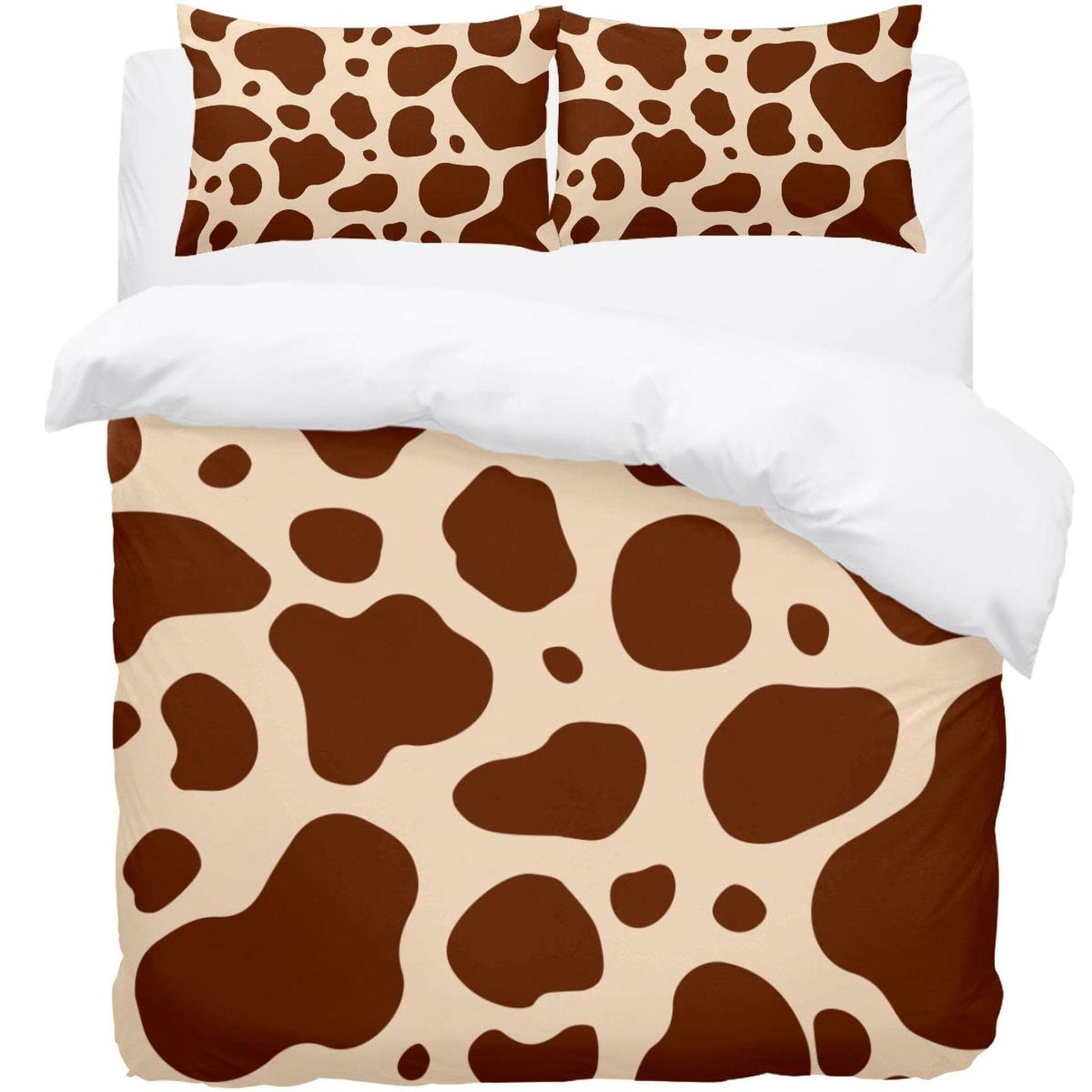 Housse de couette et taie d'oreiller motif peau de vache marron chocolat pour lit adulte et ado