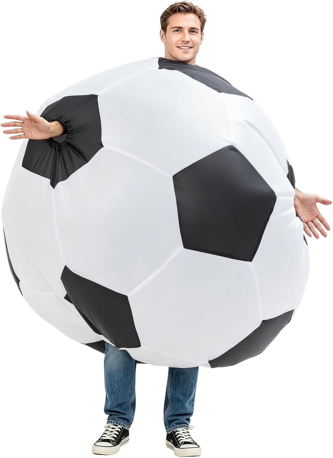 Adults Inflatable Soccer Ball Costume, Funny Blow Up Football Bodysuit, One Size Fits 150-190cm for Halloween, Sports Party, Carnival & Cosplay