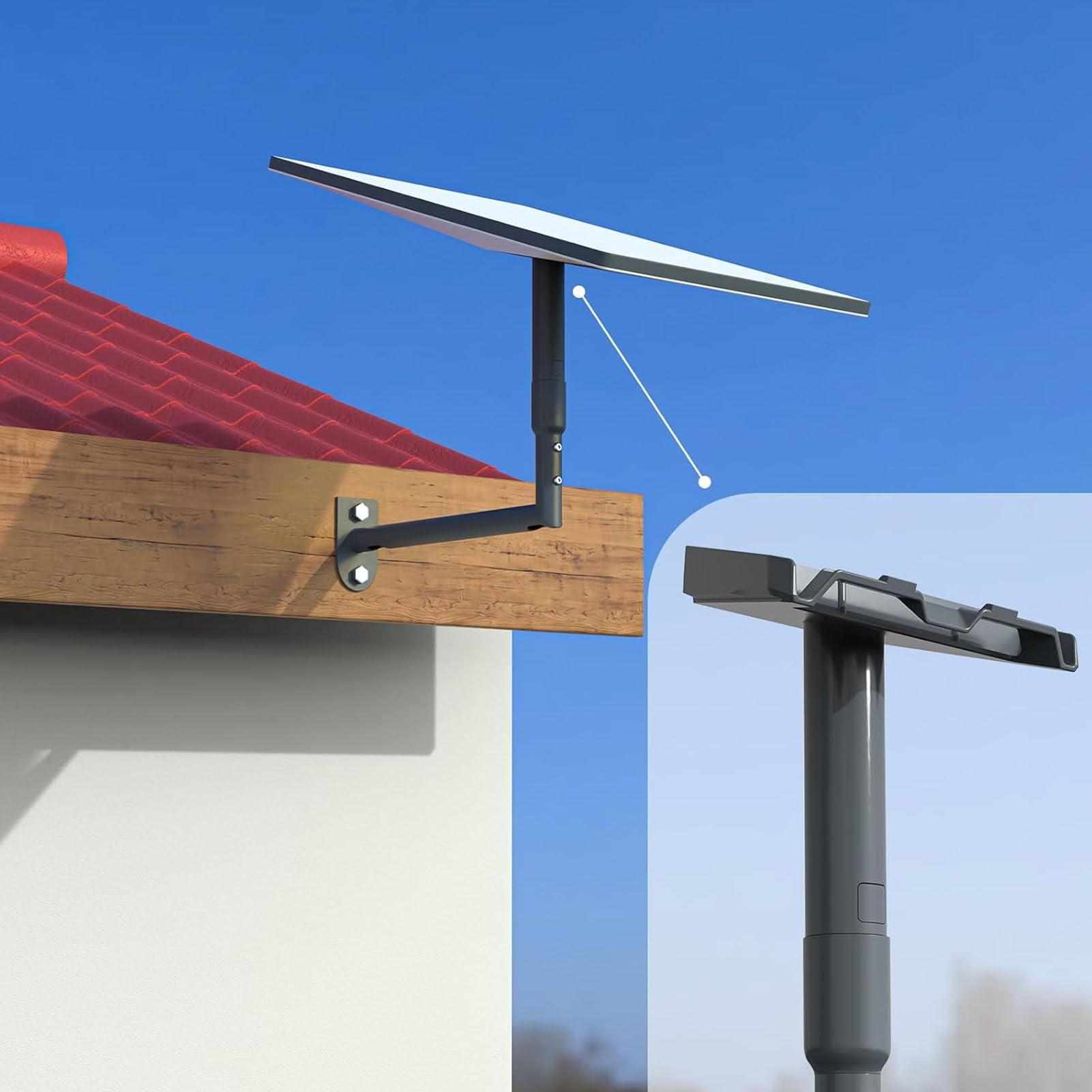 Support Gen 3, Antenne Parabolique Standard V3, Support Mural Long sur Toit avec Adaptateur Tuyau, Kit Montage Pivotant sur Poteau Internet Gen 3 Toits