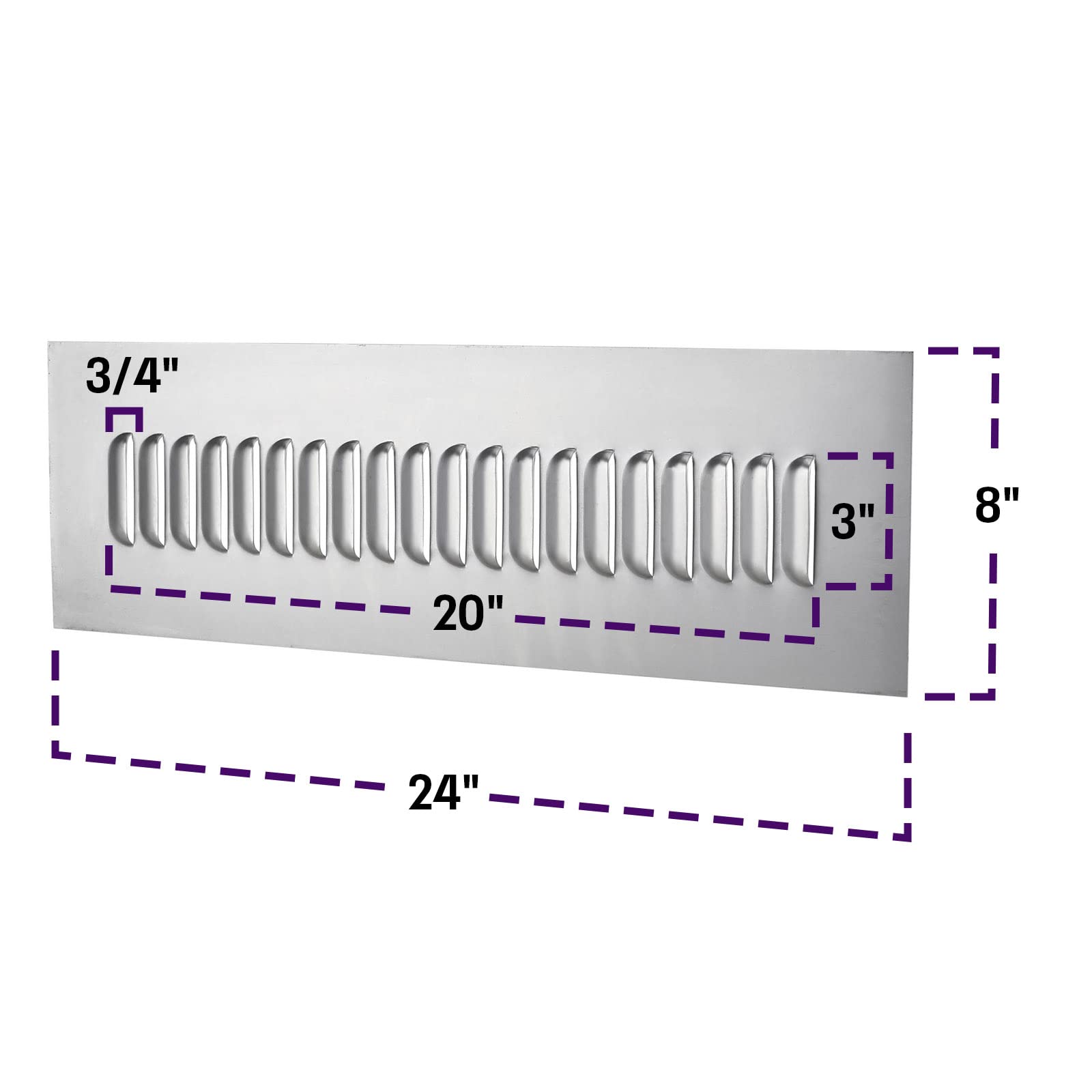 20 Hood Louver Sheet Metal Panel, 24 x 8 Inch 18 Gauge Bare Steel