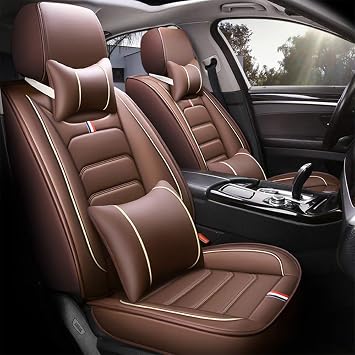 otoez Car Seat Covers Leather Seat Covers Full Set for Car Sedan SUV Truck Vans Front & Rear Seat Cushion Protector Fit for Most Honda Chevy Ford Hyundai Nissan Jeep VW Mazda with Pillows
