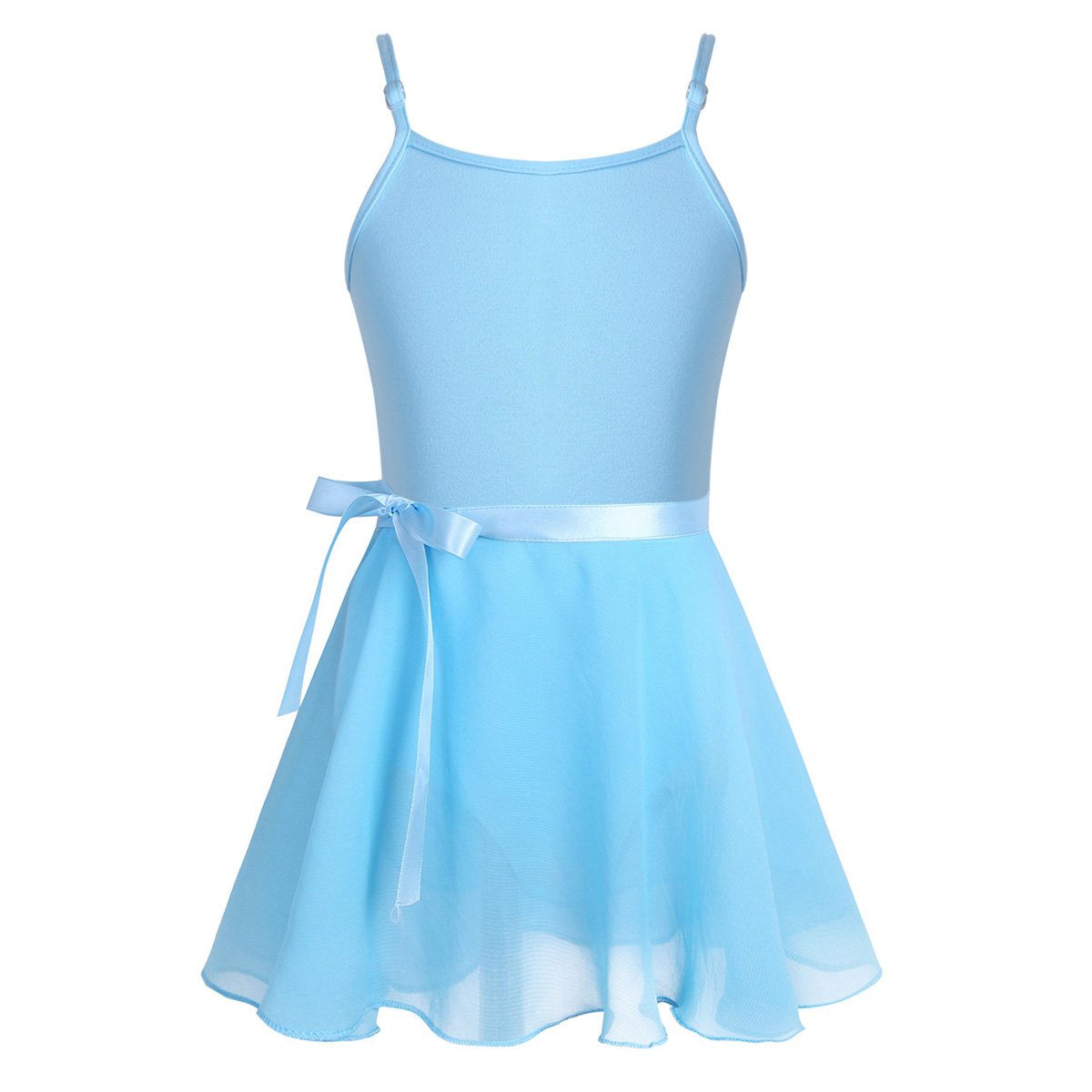 JanJean Big Girls Ballet Dress Gymnastics Leotard Camisole Adjustable Straps Sports Tank Top with Tied Skirt Outfit Sky Blue 8-10