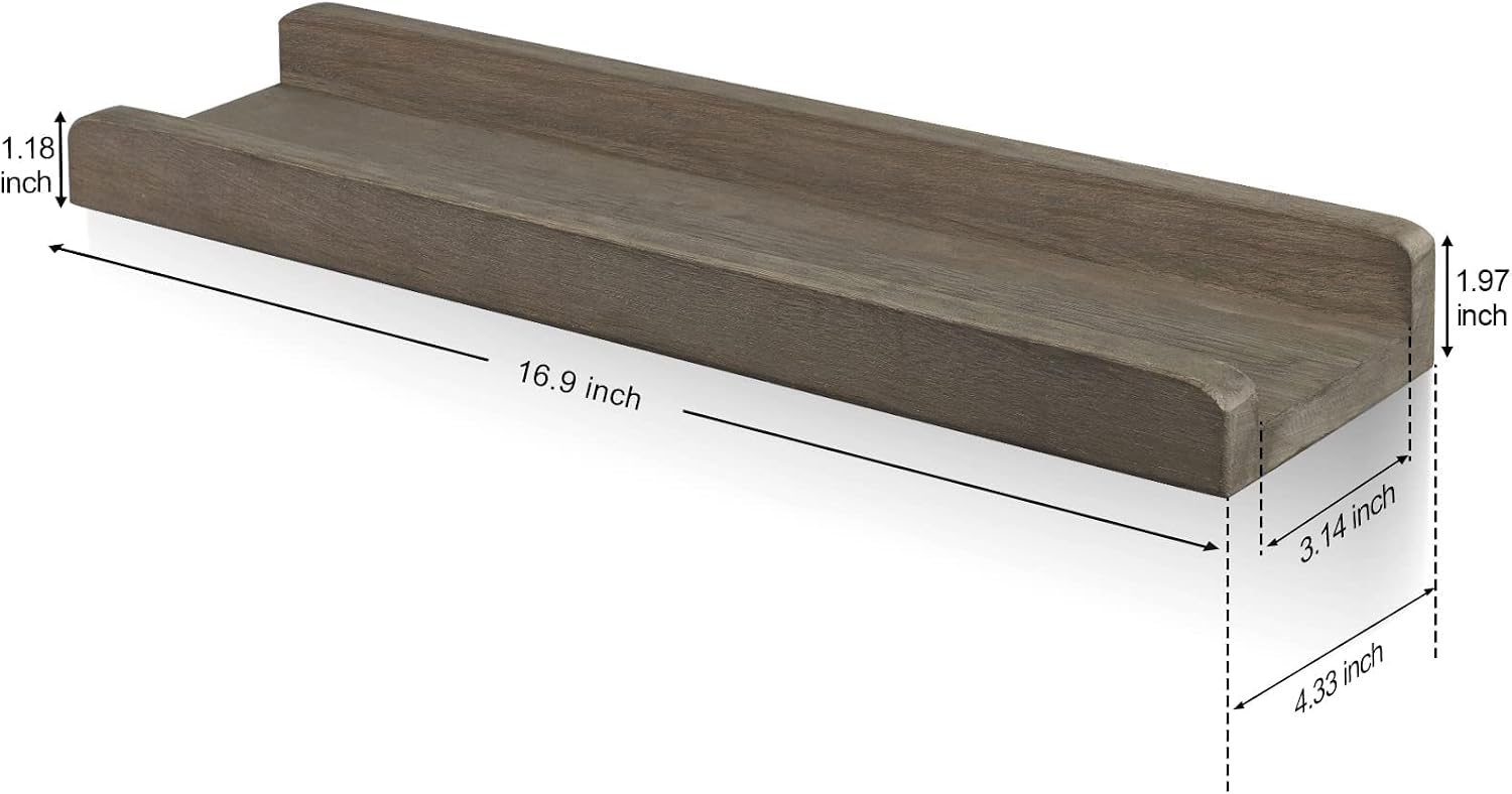 Emfogo Wood Picture Ledge Shelf Rustic Floating Wall Shelves Set of 3 for Storage and Display 16.9 inch Weathered Grey