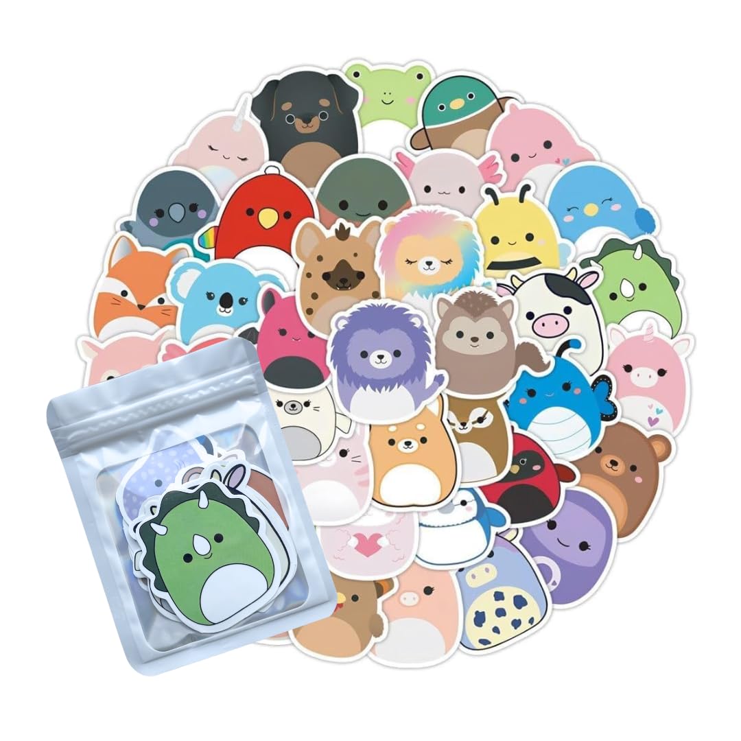 HNTR® Cute Animal Stickers | 50 Adorable Squish Stickers | Kawaii Animal Sticker Pack for Journals, Scrapbooks & Kids’ Laptops