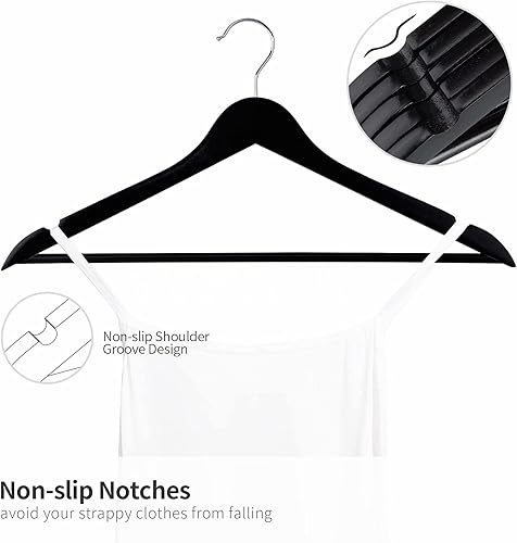 Miniatura 2 de ELONG HOME Perchas de madera maciza, paquete de 20 perchas de madera con acabado extra suave, muescas cortadas con precisión y gancho giratorio