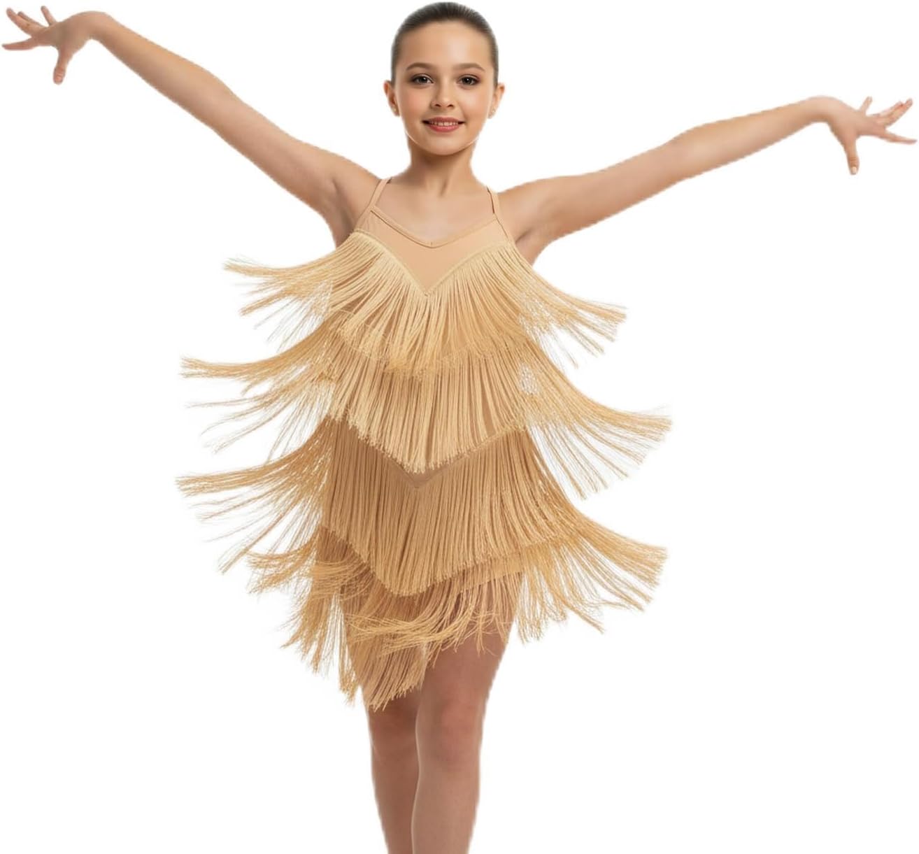 IWEMEK Kids Fapper Dress for Girls Latin Dance Dress Tiered Tassel Fringe Dresses Salsa Ballroom Dance Competition Outfits
