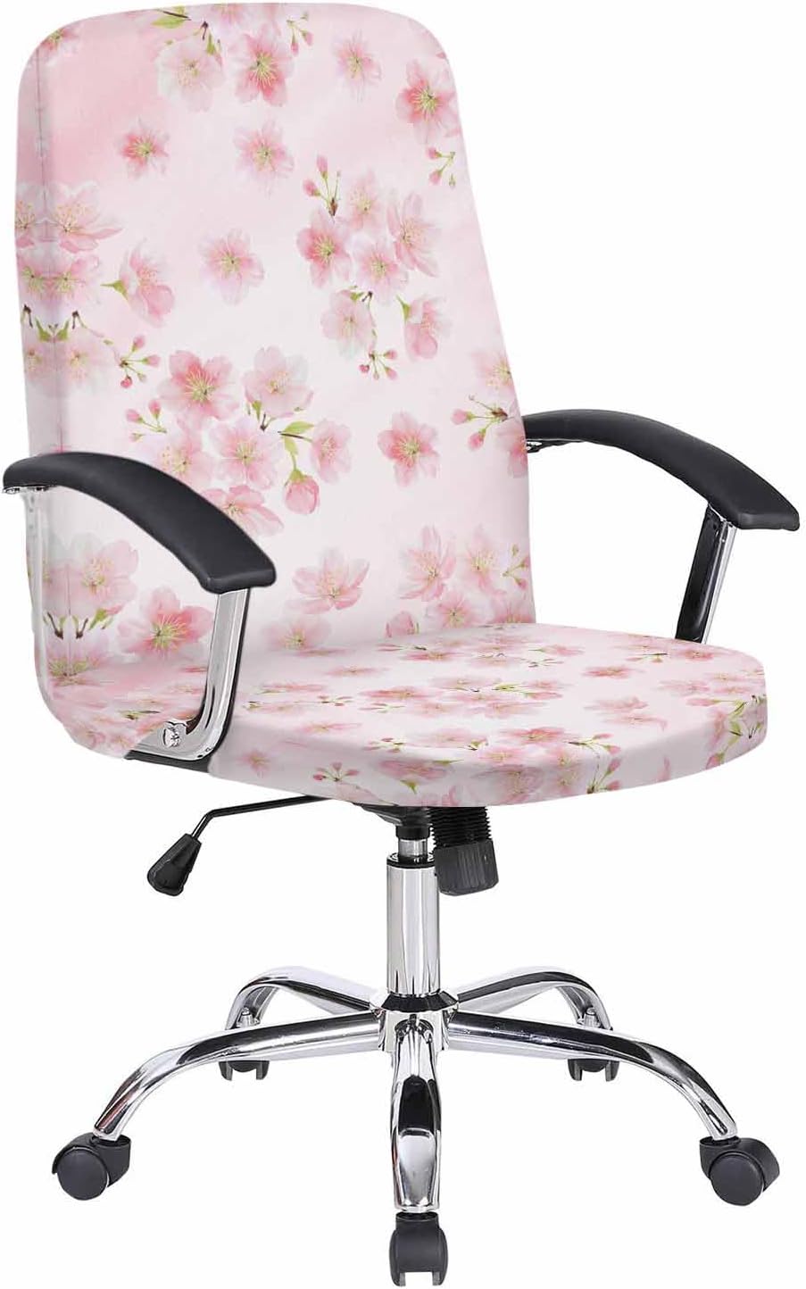 DecorLovee Pink Spring Floral Office Chair Covers Stretchable Computer Gaming Chair Cover, Watercolor Cherry Blossom Universal Desk Chair Covers Removable Rotating Chair Slipcover with Zipper, S