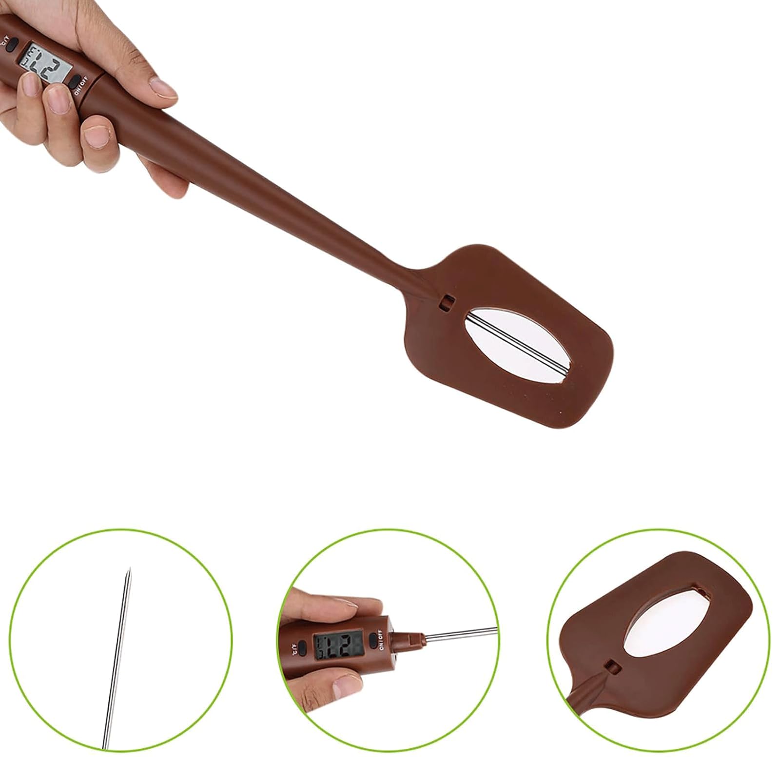 KRILLIQ Termómetro agitador para Hornear, espátula de Silicona para Cocina, termómetro electrónico de Color café para Temperatura de Aceite de Barbacoa de Chocolate