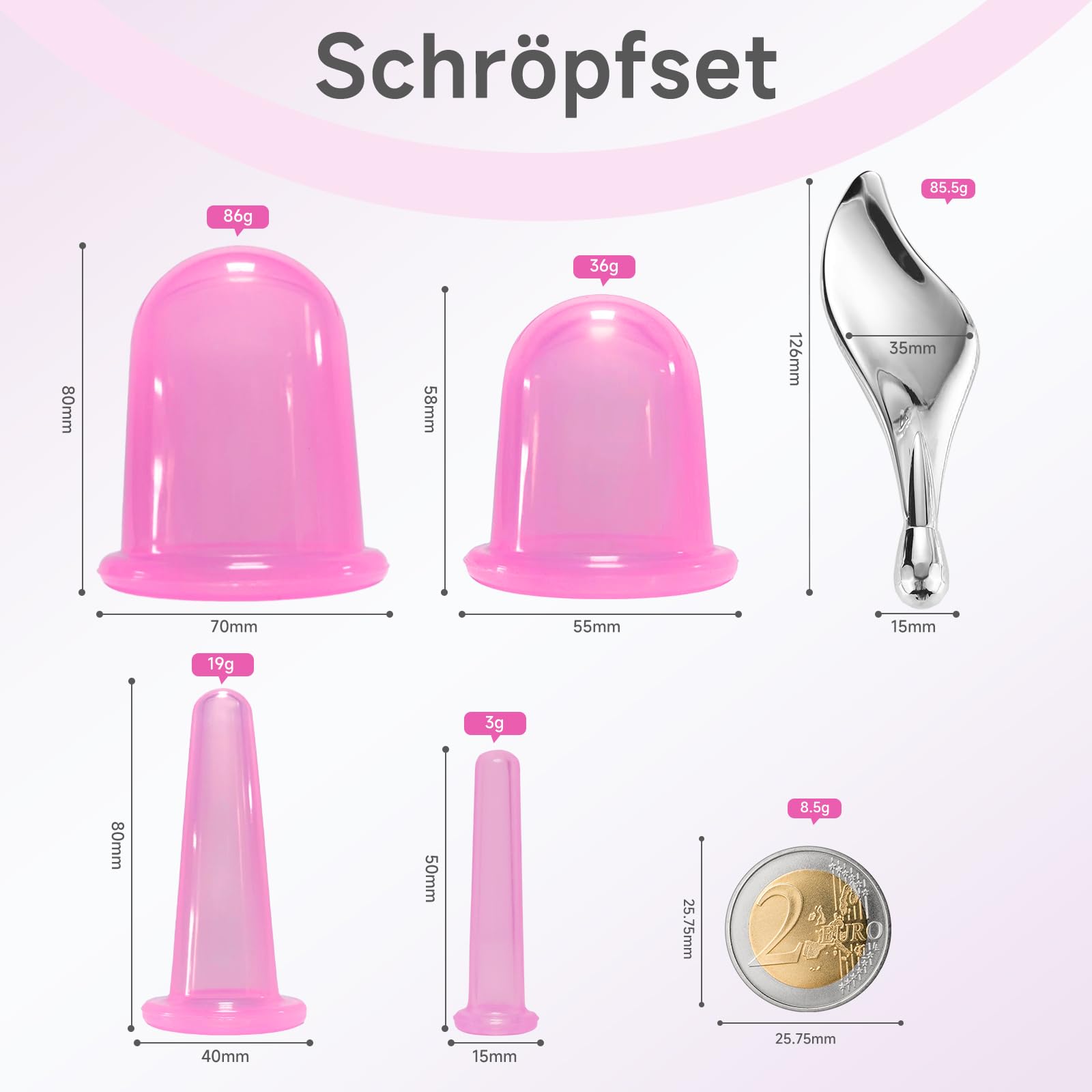Schröpfgläser Silikon und Gua Sha,7-teiliges Schröpfen-Kit mit Aufbewahrungsbeutel,verschiedenen Größen Cupping Set,Gua Sha Stein für Augen,Schröpfenmassage im Gesicht, Augen, Körper