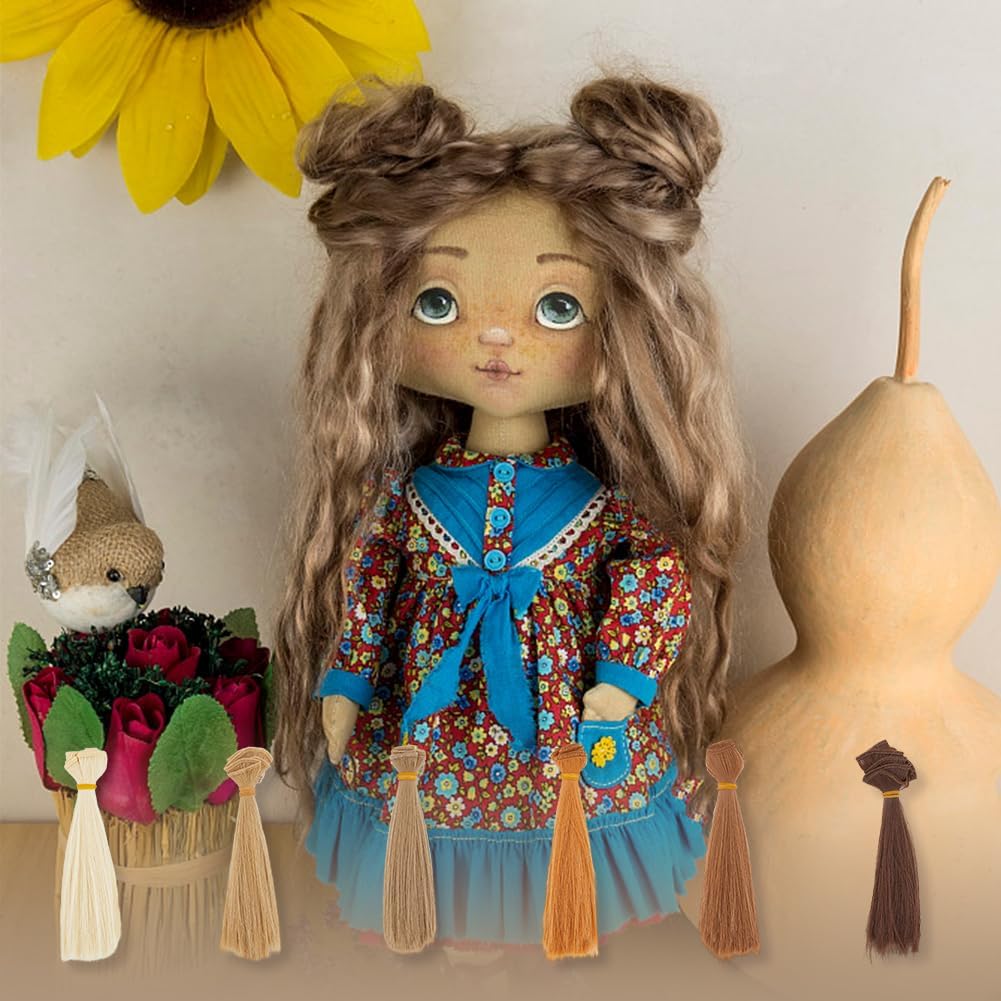 DICOSMETIC 6Pcs 6 Colors Doll Wig Doll Hair 15cm Straight Short Doll Hair High Temperature Fiber Doll Hair Wefts Doll Making Kits Doll Hair Extensions Black Faux Hair Replacement for Doll Hair Crafts