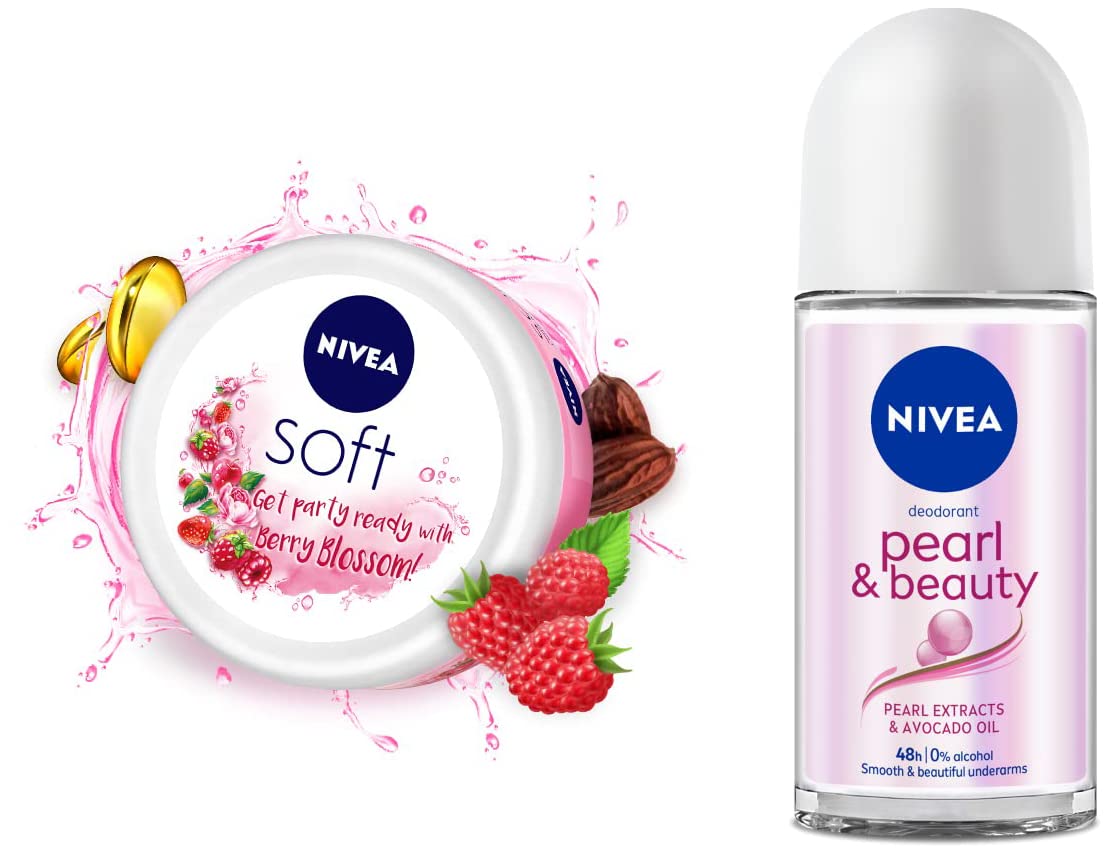 NIVEA Soft Berry Blossom, Light Moisturizer for Face, Hand & Body, Instant Hydration Non-Greasy Cream with Vitamin E & Jojoba Oil, 200 ml & NIVEA Deodorant Roll On, Pearl & Beauty For Women 50ml-image-16