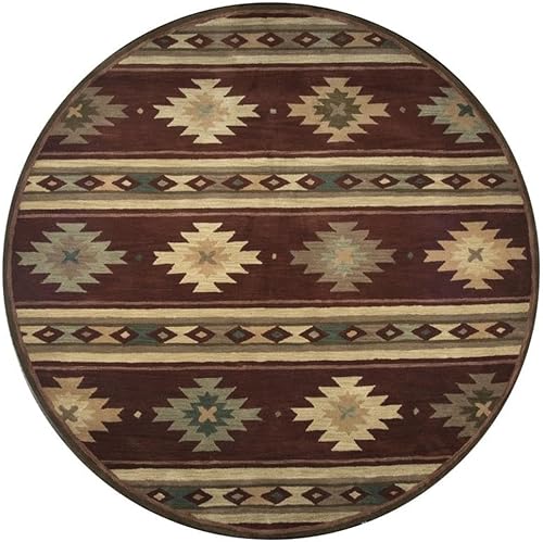 Rizzy Home Alora Decor Ryder 8' Round Tribal Burgundy/Tan/Khaki/Sage Hand-Tufted