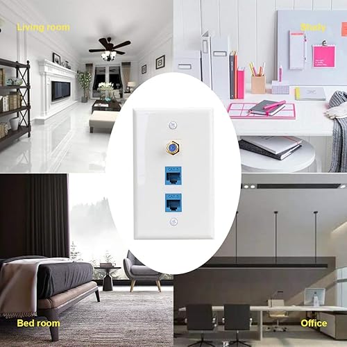 Miniatura 5 de Cat6 Keystone hembra a hembra 2 puertos y F tipo coaxial 1 puerto placa de pared del conector