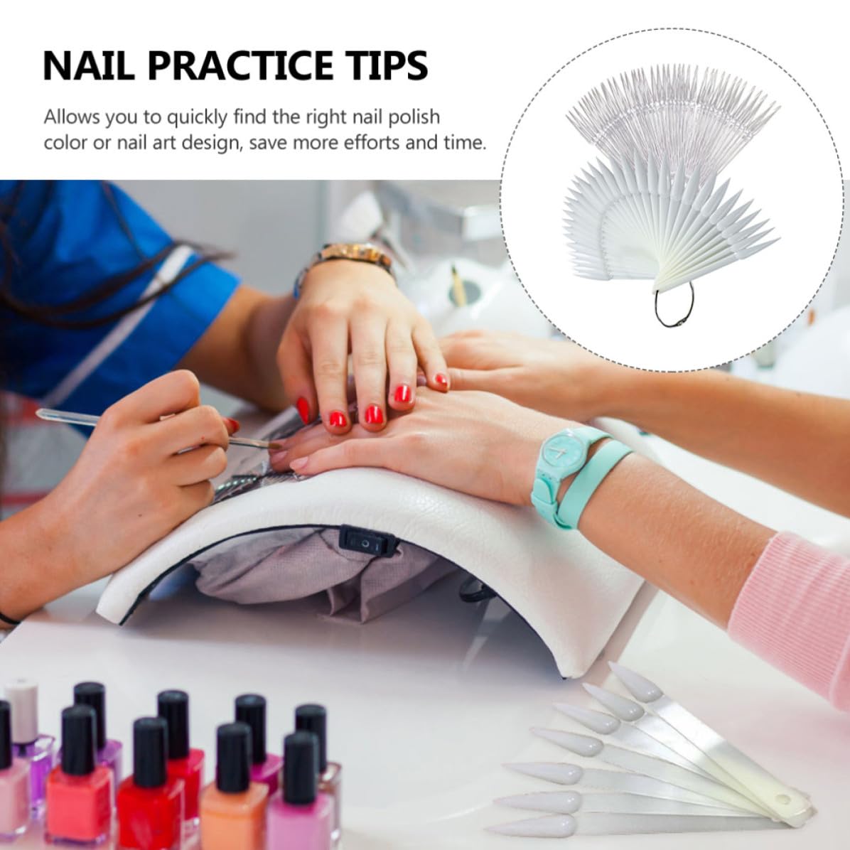 KICHOUSE 2 Sets of Plastic Fan Shaped Nail Practice Tips Manicure Sample Color Boards for Nail Art Display and Manicure Supplies