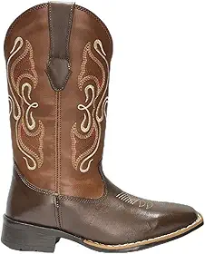 Bota Texana Feminina Adulto em Couro Bico Quadrado cano longo Bordado Kapell