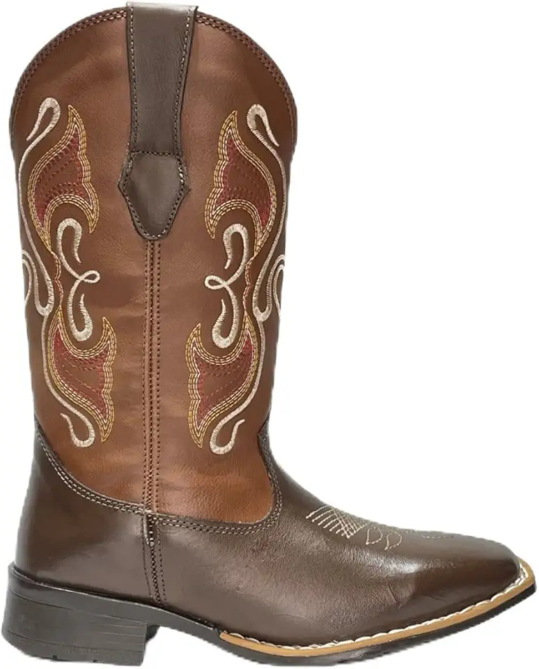 Bota Texana Feminina Adulto em Couro Bico Quadrado cano longo Bordado Kapell