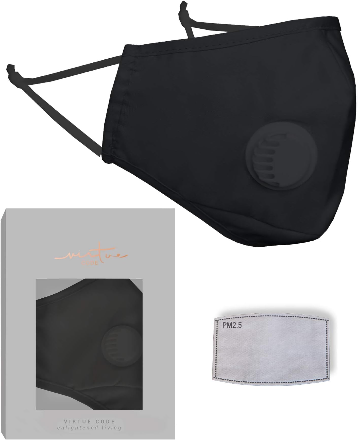 Travel Threads in Black by VIRTUE CODE Fabric Face Masks 1 Mask 1 Filter