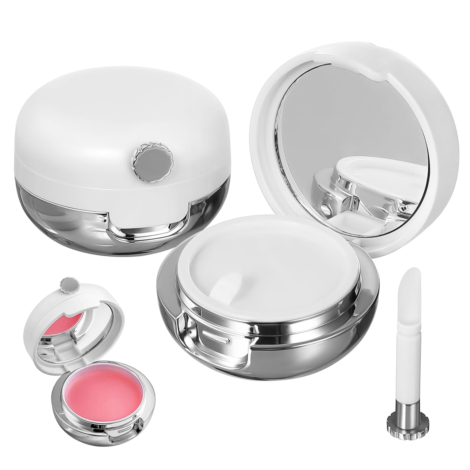 Beaupretty Travel Containers 8 Pieces Plastic Lips Balm Jars Empty Lip Mask Holder Box with Silicone Lip Brush Mirror Refillable Lipstick Pot for Home Travel Plastic Container