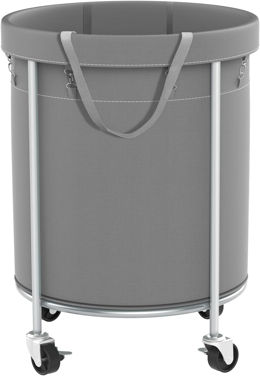 Aduanbang 170L Laundry Basket with Wheels, Rolling Hamper with Removable Bag & Steel Frame, Round Laundry Cart with 4 Casters & 2 Brakes, Ideal for Bedroom, Bathroom & Laundry Room