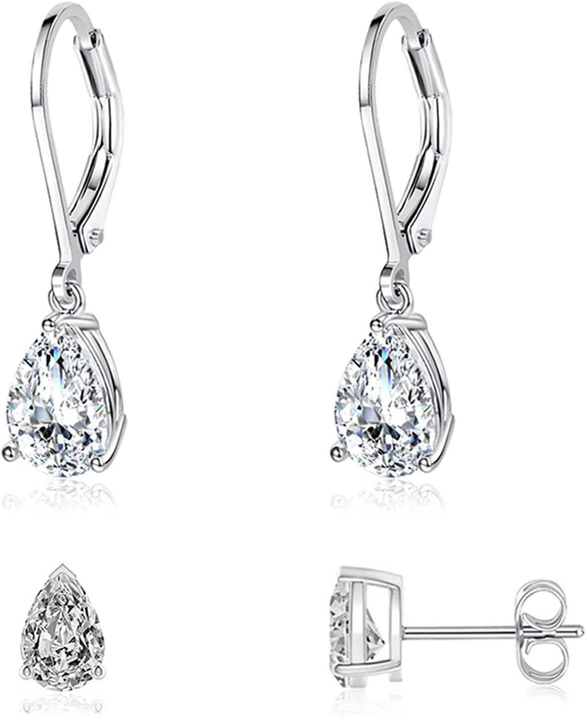 925 Sterling Silver Dangle Earrings for Women Princess Teardrop 5A Cubic Zirconia Hypoallergenic Dangling Earrings for Wedding