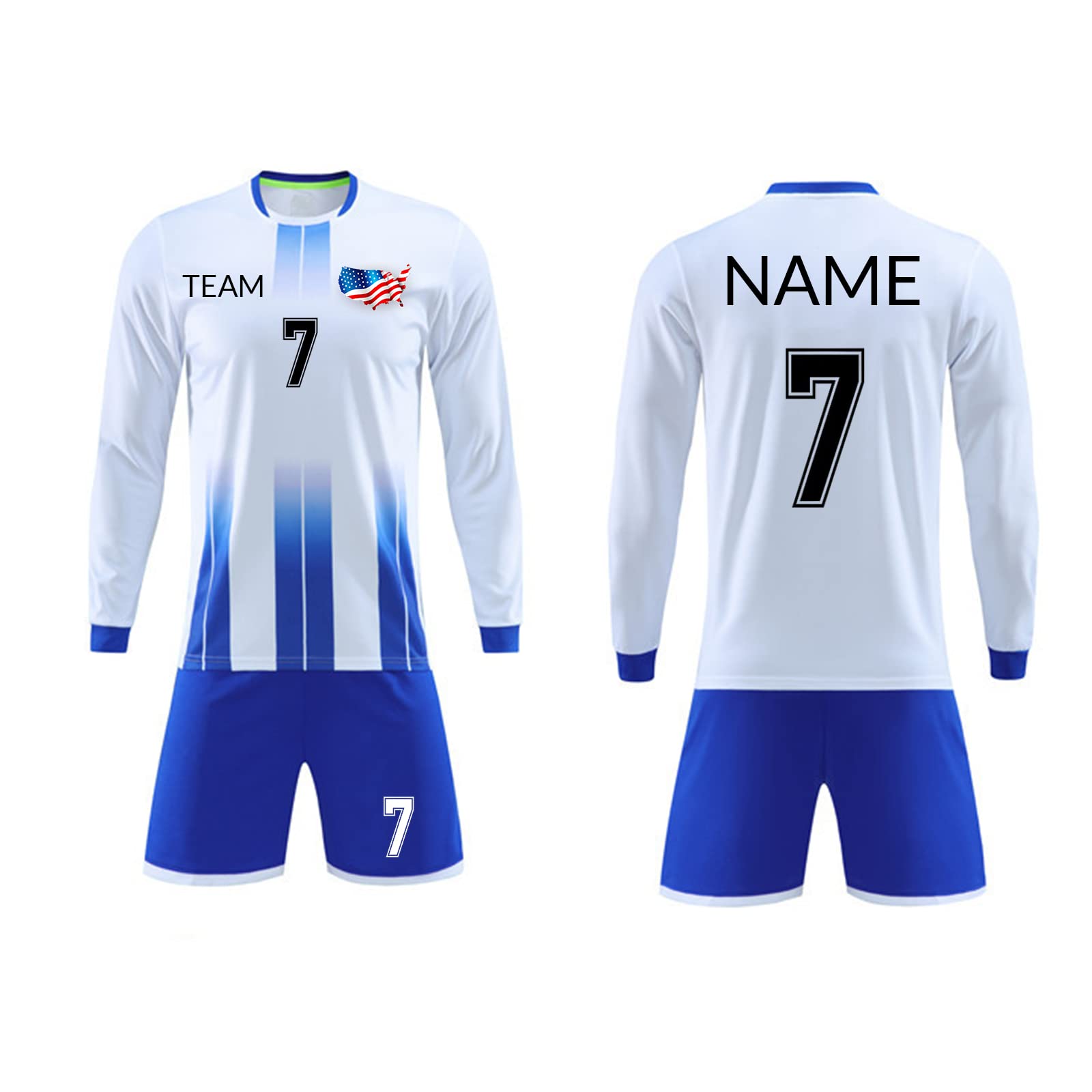 LAIFU Personalized Soccer Jersey Short Kids Adults with Name Number Team and Logo Custom Shirt Men Women Soccer Shin Pads (White Long Sleeve)