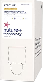 ATTITUDE Shower & Tile Cleaner Refill, EWG Verified, Plant-Based & Vegan Bathroom Spray, Removes Soap Scum & Grime, Citrus Zest Scent, 67.6 Fl Oz