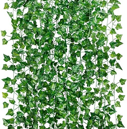 GPARK 24 Pack / 82 inch (Total 164 Feet), Artificial Ivy Garland Fake Leaf Plants Vine, Hanging Leaves Garlands for Wedding Party Garden Kitchen Outdoor Greenery Wall Decor Green