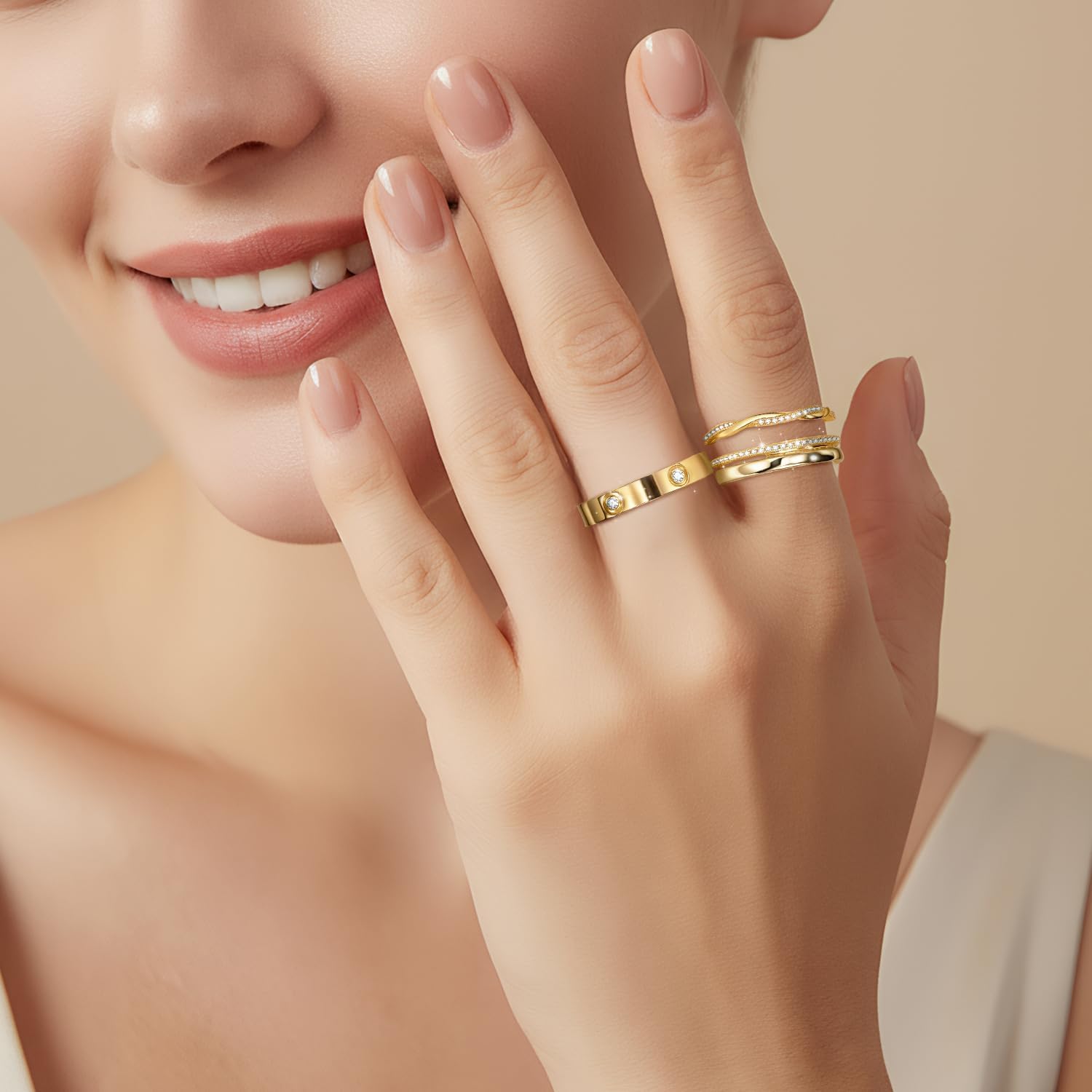 Stackable Rings for Women Non Tarnish 14k Gold Plated Rings Twist Gold Ring Stack Cubic Zirconia Ring Set Dainty Trendy Minimalist Statement Layered Bands Size 5-10 - Image 5