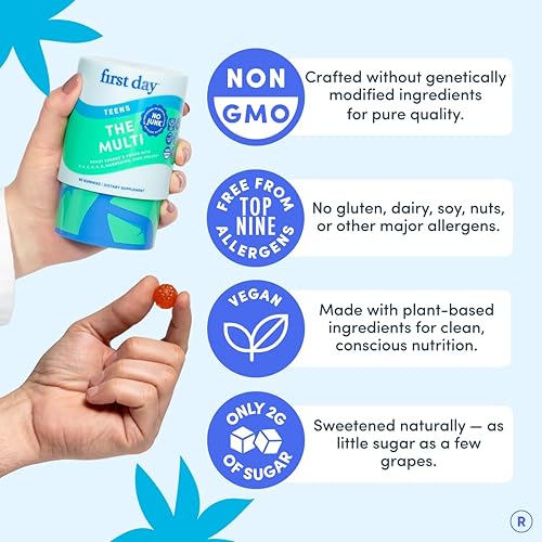 Miniatura 7 de FIRST DAY Vitaminas para Adolescentes - Multivitamínico para Niñas y Niños de 12 a 17 años, Mezcla Orgánica de Frutas y Vegetales - 12 Nutrientes