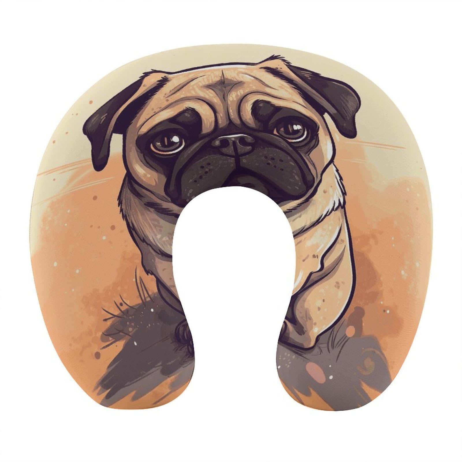 FekiLoot Pug Cartoon Travel Pillow U Shaped Neck Pillow Comfortable Memory Foam Pillow Portable Soft Headrest Lightweight Neck and Head Support for Planes Trains Self-Driving Cars