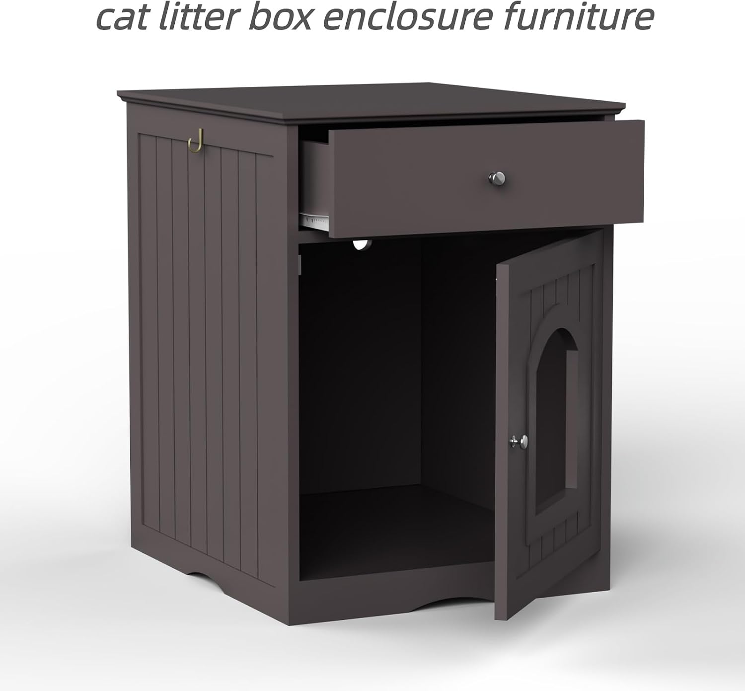 Wooden Cat Litter Box Enclosure with Drawer, Side Table, Indoor Pet Crate (Brown + Solid Wood)