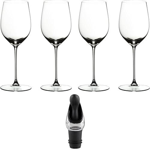 Riedel Veritas ViognierChardonnay - Vaso (4 unidades) y vertedor de vino Cuisinart con paquete de tapón (3 artículos)