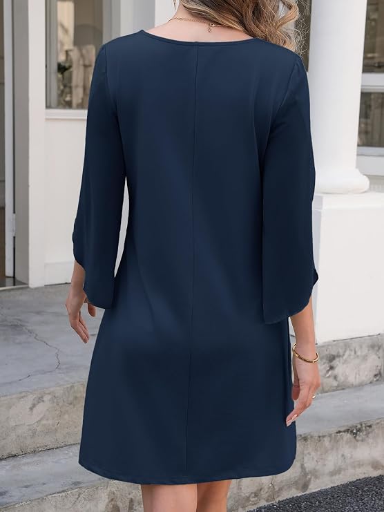 Cicy Bell Women's Dress Mesh 3/4 Sleeve Round Neck Cocktail Party