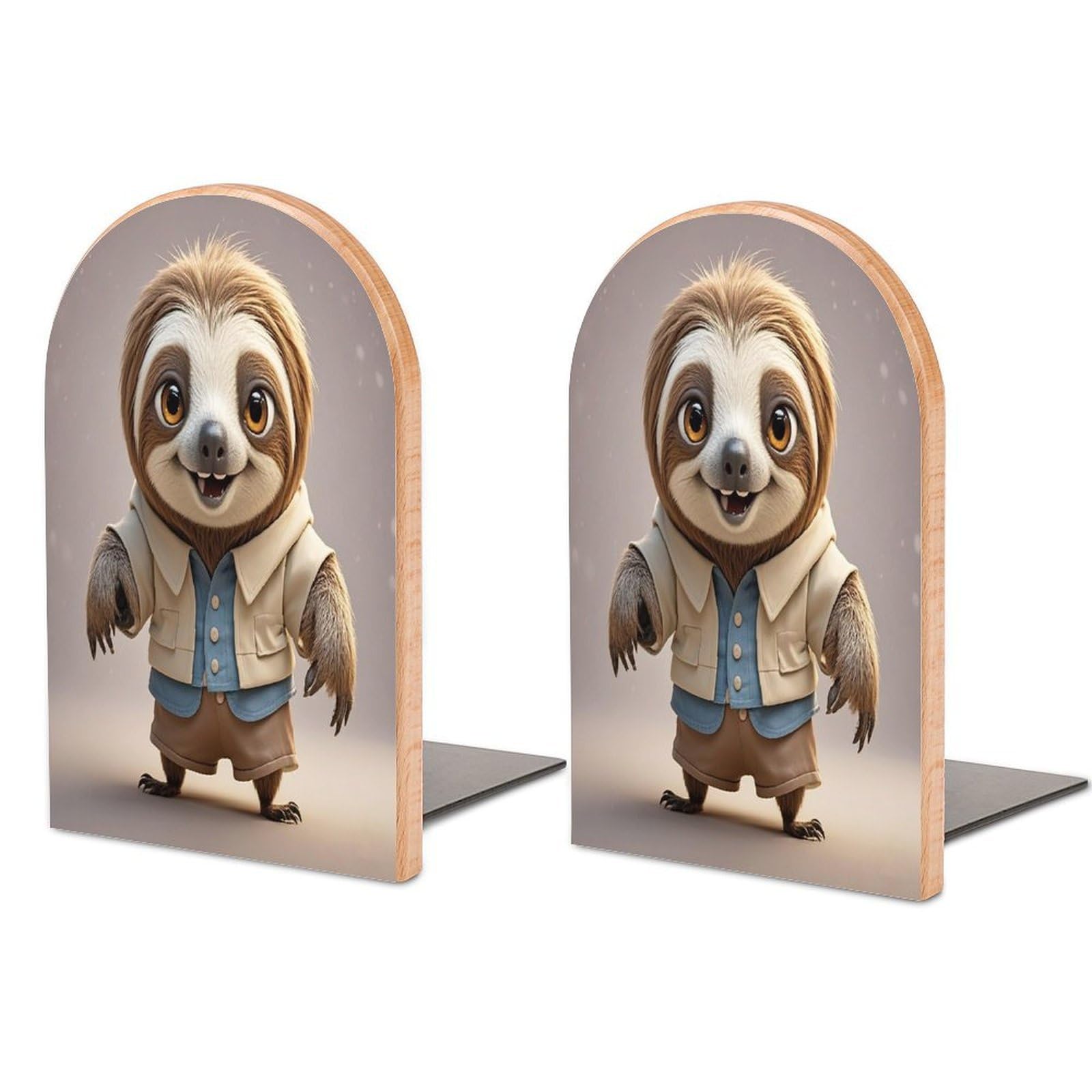 Funny Sloth Bookend for Shelves Wooden Book End Sturdy Book Holders Stoppers with Metal Base for Bookshelves Slick Decorative Bookends Stands