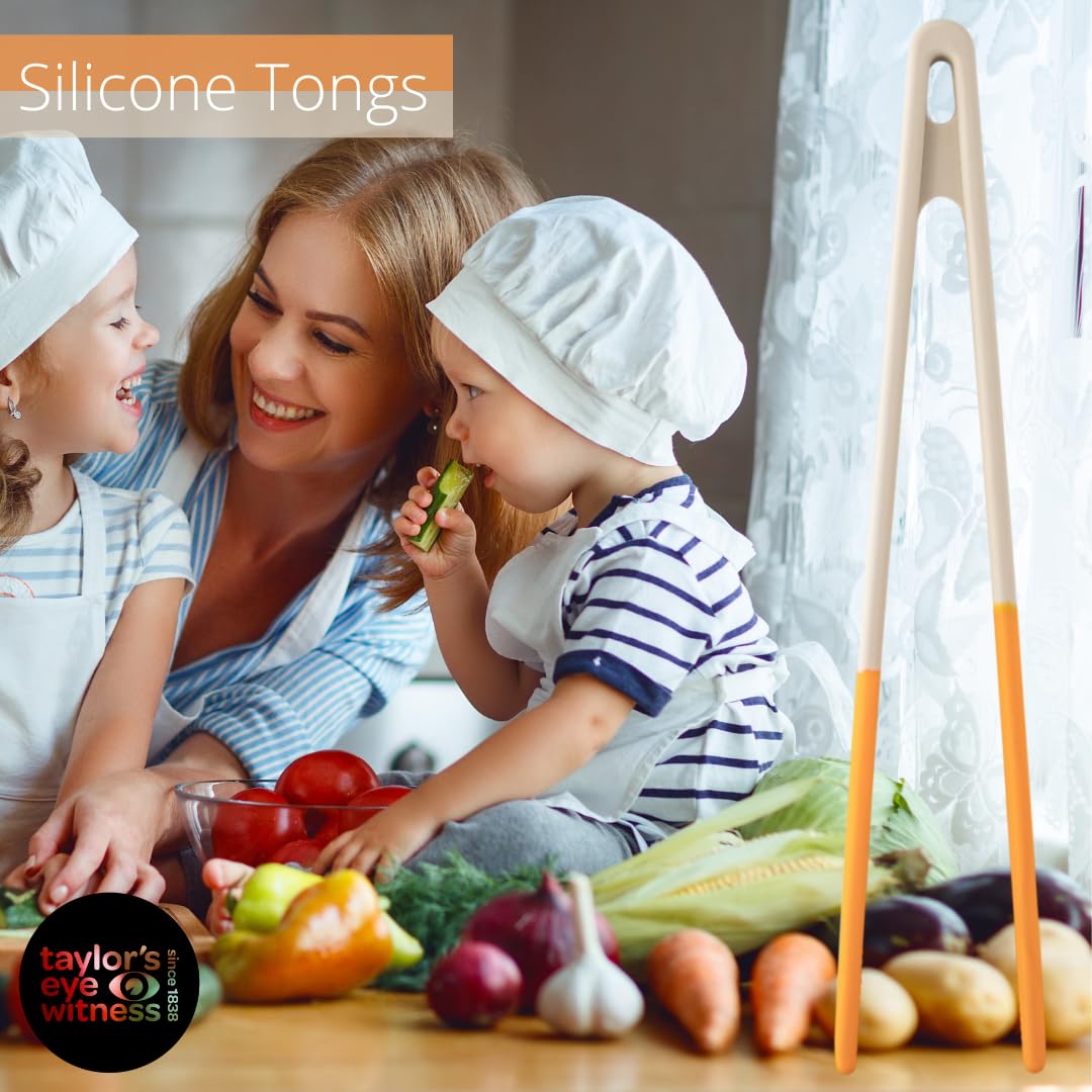 Taylors Eye Witness Large Saffron Silicone Gripping Tongs, Dishwasher Safe. Sturdy Build Non-Scratch Grip Heads - Image 2