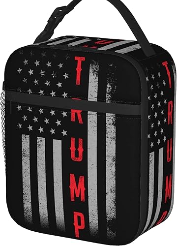 Miniatura 9 de PrelerDIY Grunge American Flag Trump - Lonchera aislada para mujereshombresniñasniños, con asa desmontable, bolsa de comida