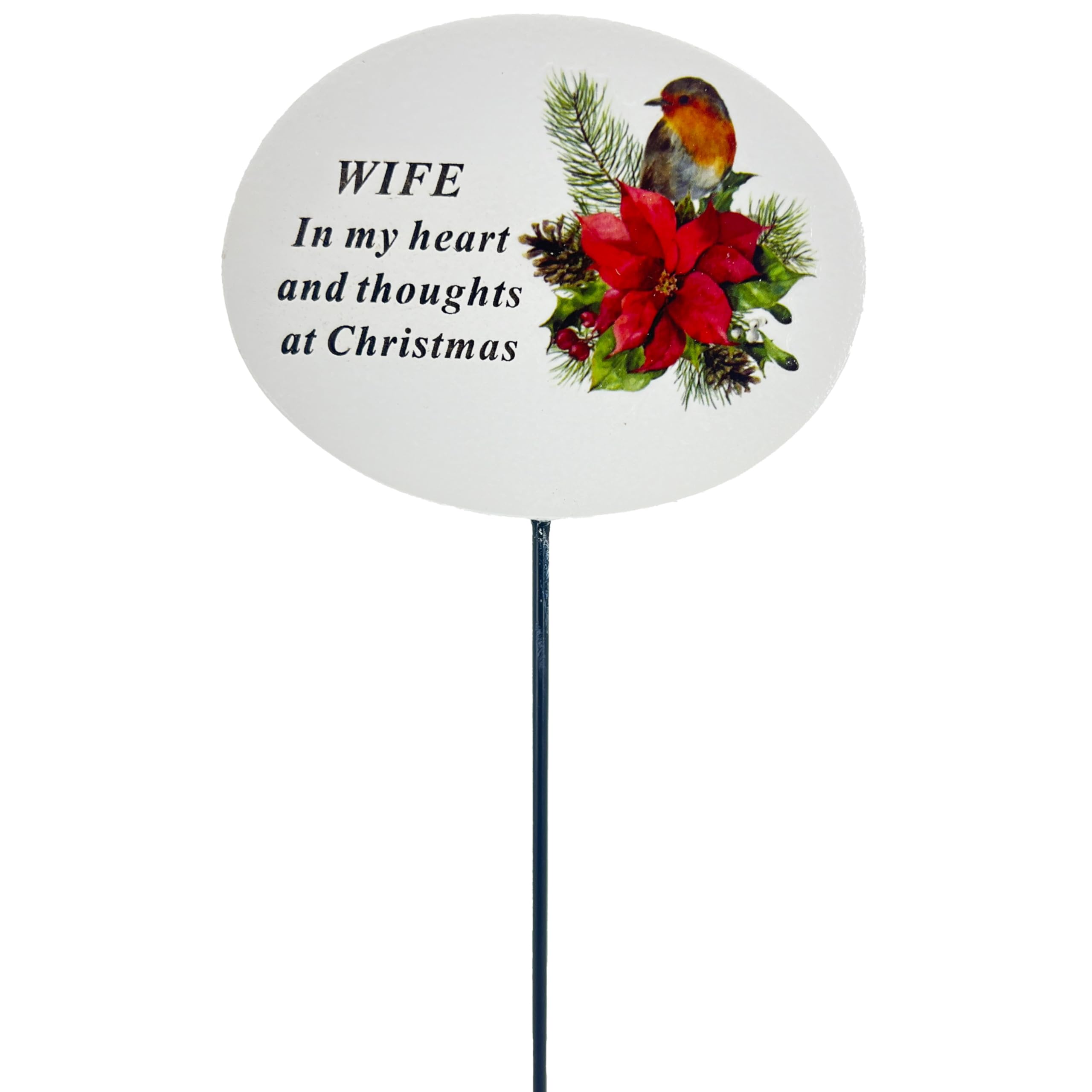 Angraves Stone Effect Wife Christmas Xmas Robin Poinsettia Flower Memorial Tribute Stick Graveside Plaque