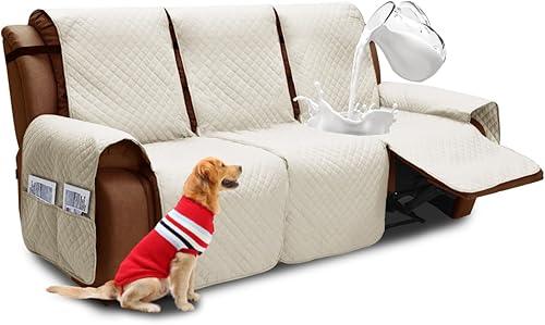 Miniatura 7 de Funda reclinable resistente al agua, fundas de sofá biplaza reclinable de 2 asientos con bolsillos, funda protectora acolchada gruesa para perros y