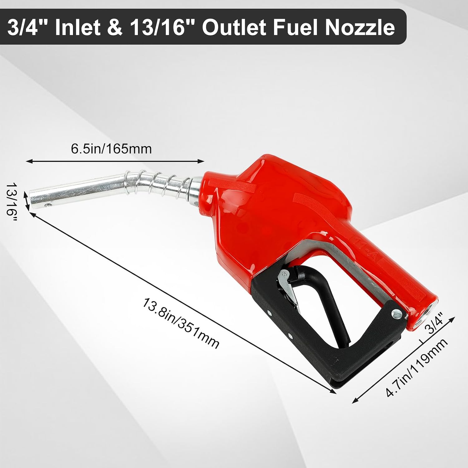 3/4" NPT Auto Fuel Nozzle, Auto Shut Off Fuel Nozzle with 3-speed Padlock, Spout 13/16" for Gasoline, Diesel, Biodiesel and Kerosene, Red