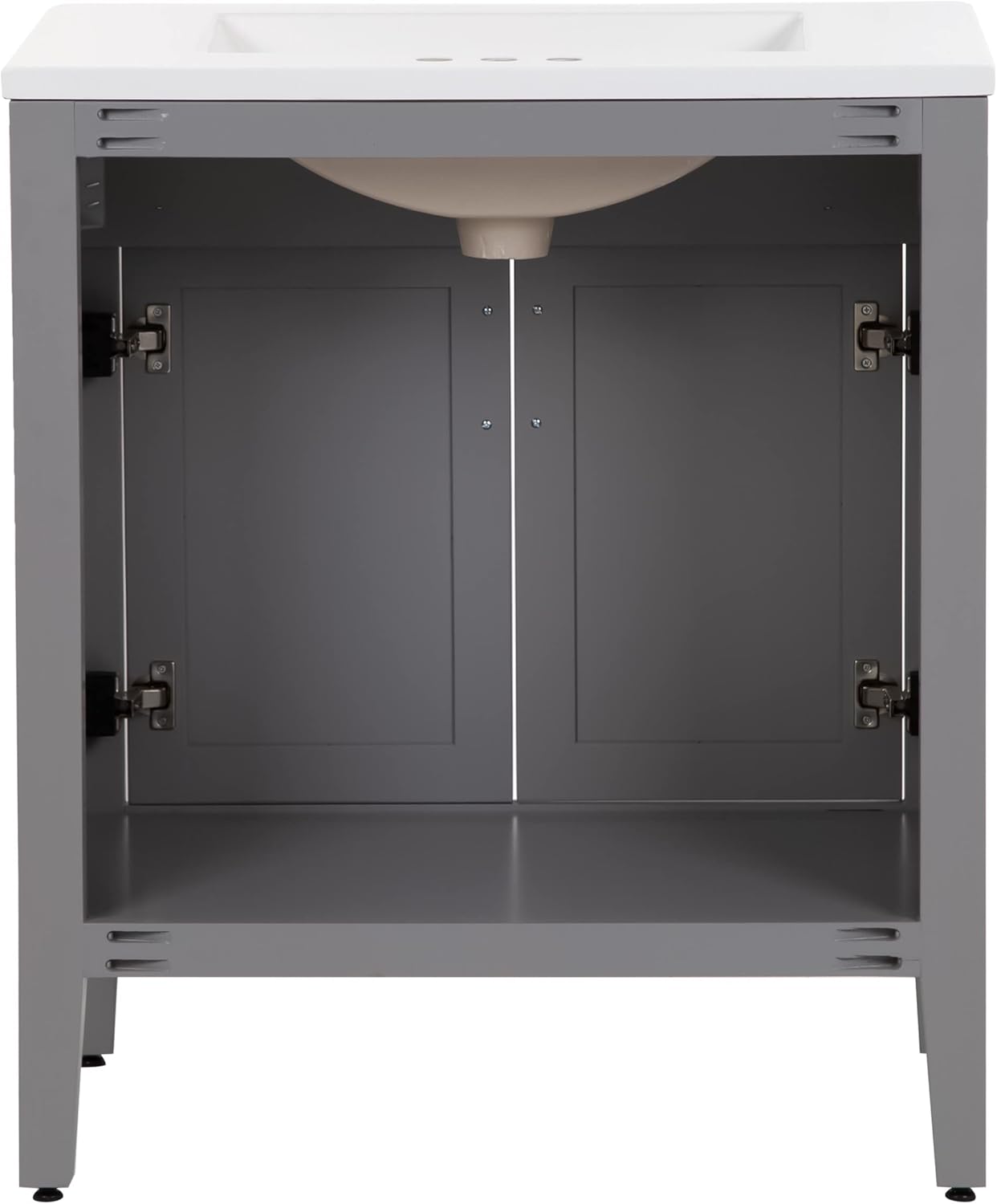 Spring Mill Cabinets Vadin 30 Inch Bathroom Vanity with White Single Sink Top, 2-Door Cabinet, 30.5" W x 18.75" D x 35.43" H, Sterling Gray