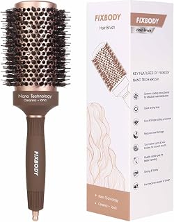 FIXBODY Nano Ceramic Ionic Round Brush with Boar Bristles, 2 Inch Barrel for Blow Drying Thick Hair, Volume & Frizz-Free Shine